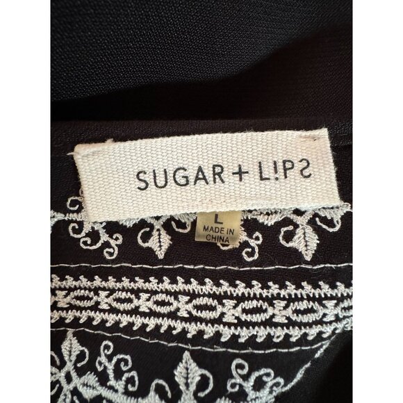 Sugar + Lips Black Embroidered Boho Top With Tassel Detail Large Rayon - Picture 7 of 16